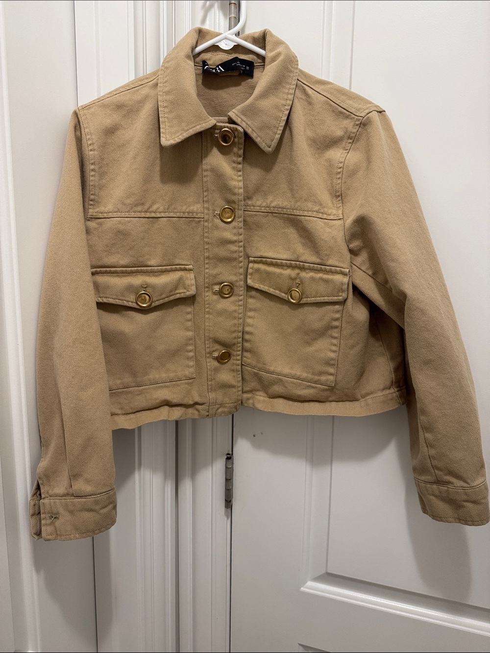 Zara Cropped Boxy Jean Jacket - Beige